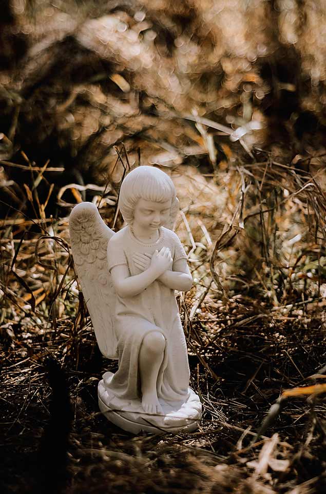 angel figurine and dry grass